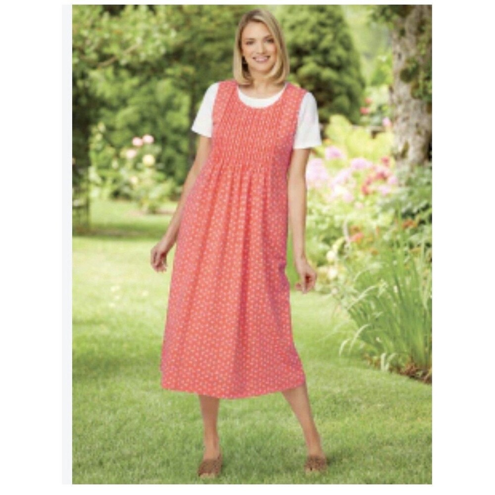 The Vermont Country Store -- Orange Floral Pintuck Jumper, size 4XL Cottagecore